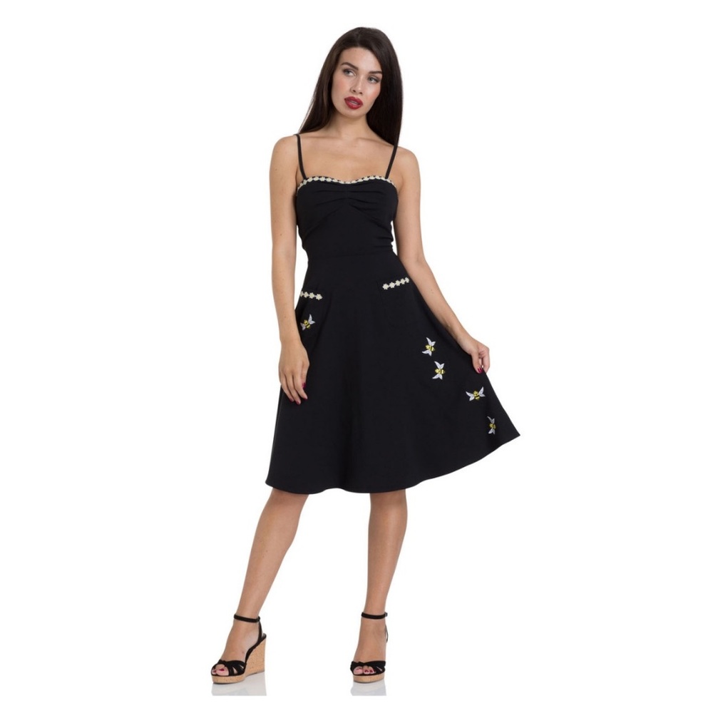 NWOT Bee Black Flared Dress- Vintage Inspired